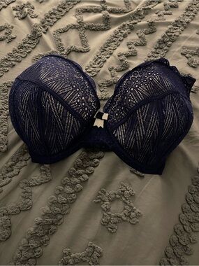Curvy Kate Navy Lace Padded Push-Up Bra with Bow Accent